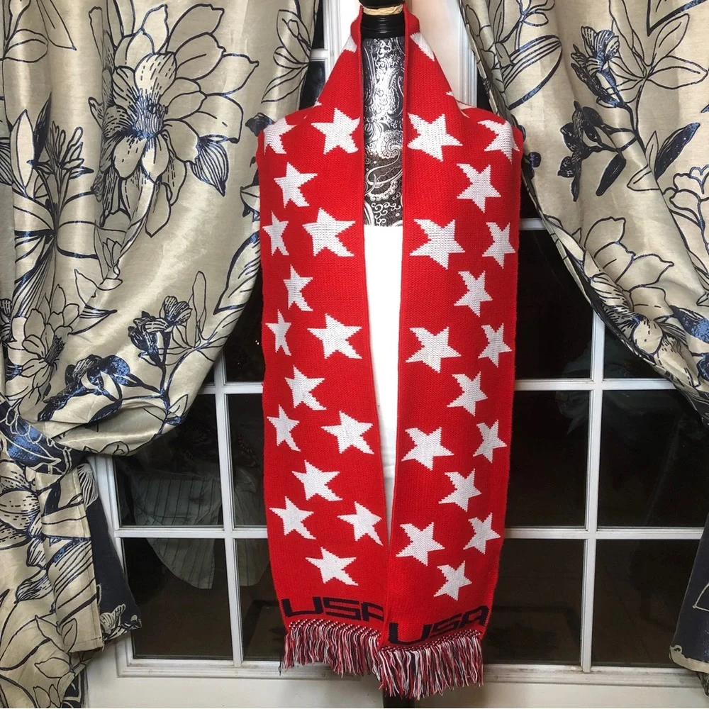Knitmakers USA USA Red White and Blue Acrylic Knit Scarf Stars‎ 9